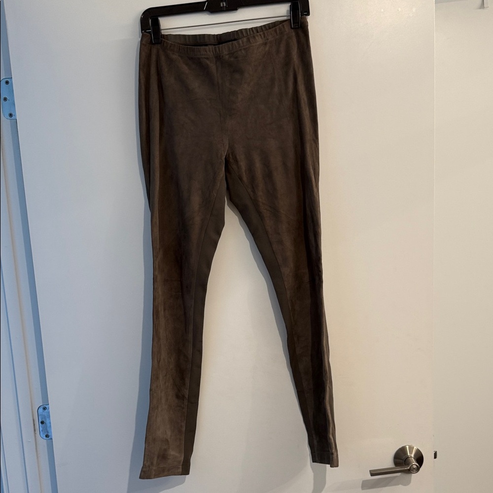 Lafayette 148 New York Taupe Suede Leggings with Punto Milano.